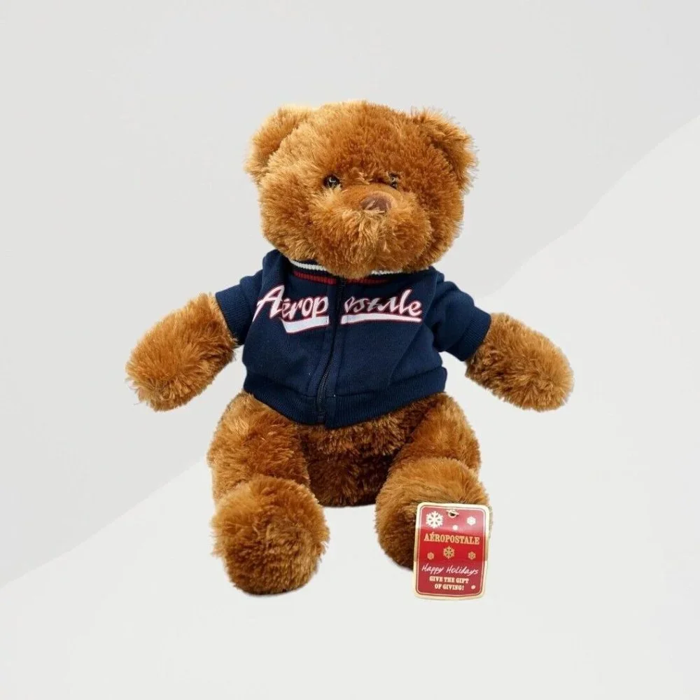 NWT Aeropostale Brown Plush Teddy Bear Stuffed Animal With Blue Jacket‎ 14